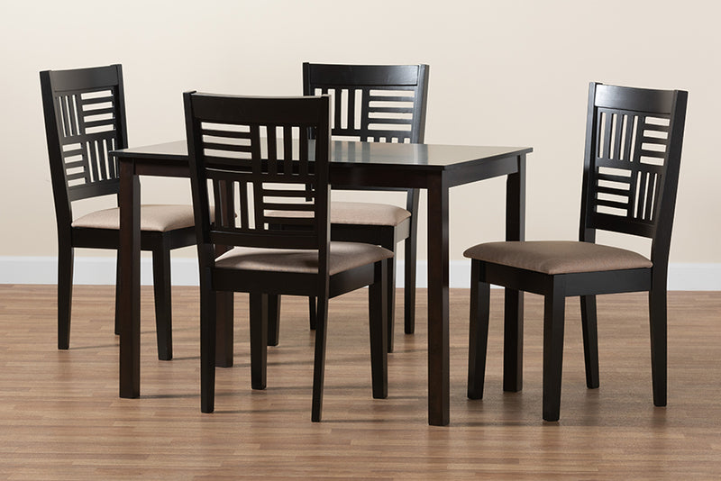 Marin Modern Beige Fabric and Dark Brown Finished Wood 5-Piece Dining Set