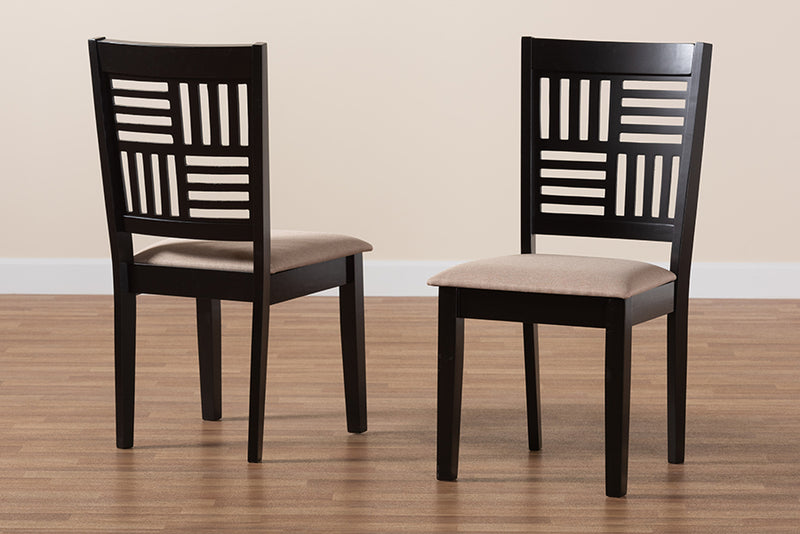 Marin Modern Beige Fabric and Dark Brown Finished Wood 2-Piece Dining Chair Set