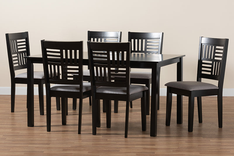 Marin Modern Gray Fabric and Dark Brown Finished Wood 7-Piece Dining Set