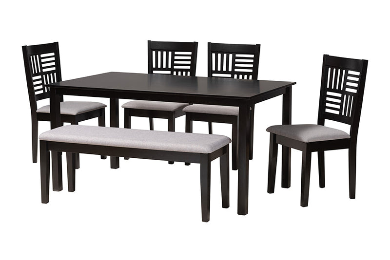 Marin Modern Gray Fabric and Dark Brown 6-Piece Dining Set Baxton