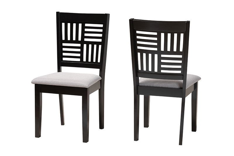 Marin Modern Gray Fabric and Dark Brown 2Pc Dining Chair Set Baxton