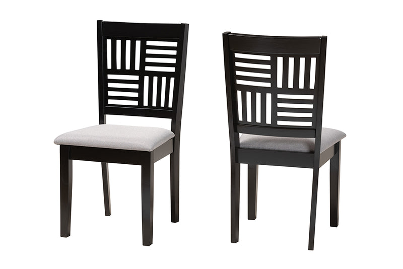 Marin Modern Gray Fabric and Dark Brown Finished Wood 2-Piece Dining Chair Set