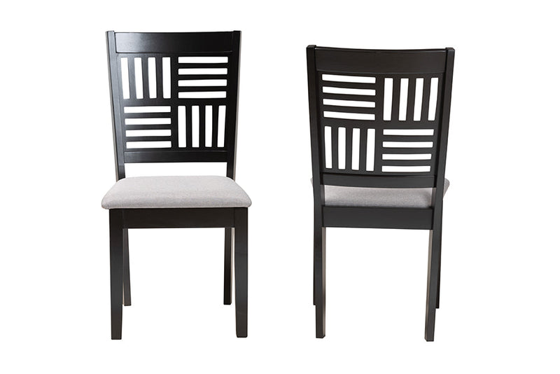 Marin Modern Gray Fabric and Dark Brown 2Pc Dining Chair Set Baxton