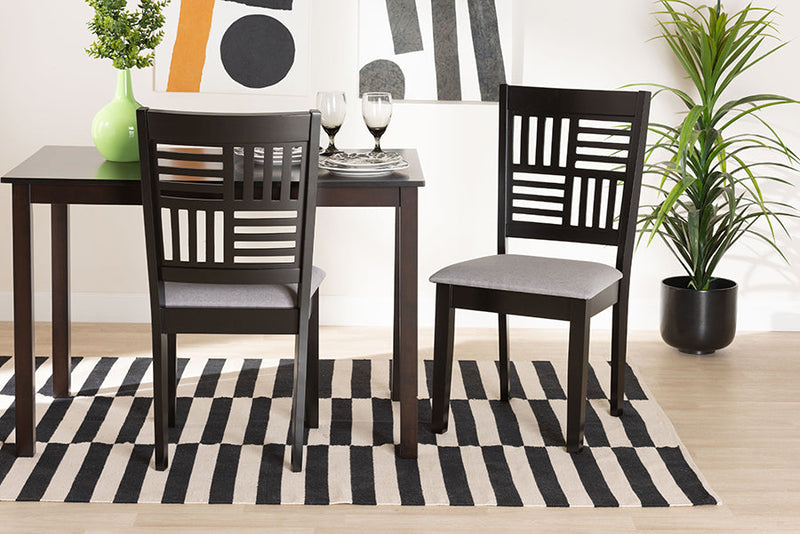 Marin Modern Gray Fabric and Dark Brown 2Pc Dining Chair Set Baxton
