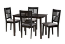 Marin Modern Gray Fabric and Dark Brown 5-Piece Dining Set Baxton
