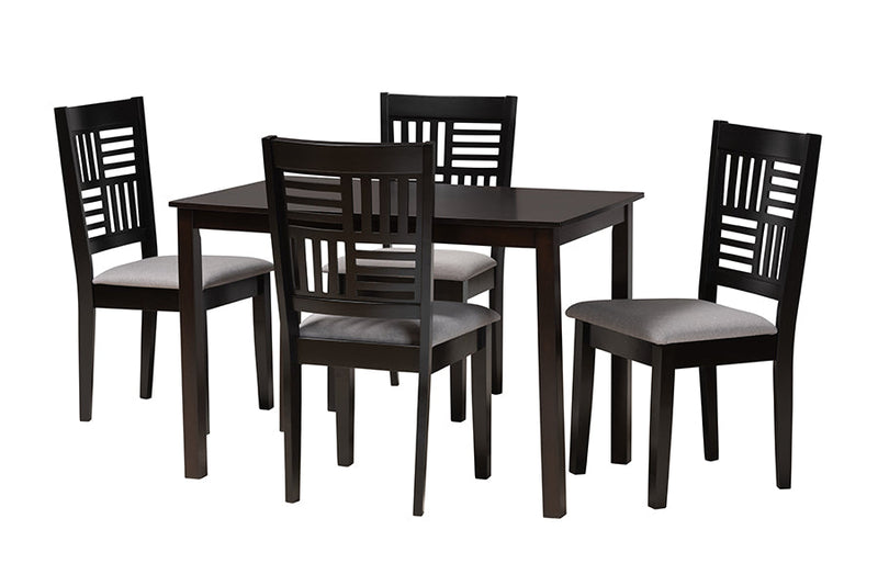 Marin Modern Gray Fabric and Dark Brown 5-Piece Dining Set Baxton