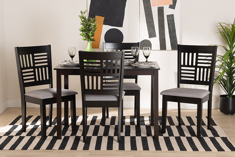 Marin Modern Gray Fabric and Dark Brown Finished Wood 5-Piece Dining Set