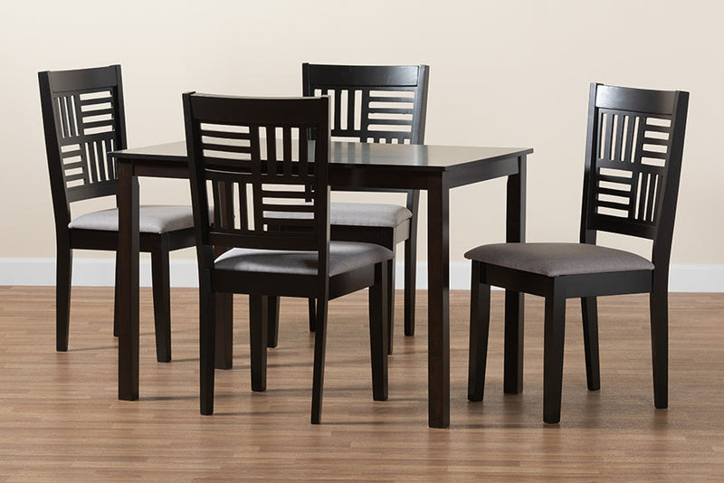 Marin Modern Gray Fabric and Dark Brown 5-Piece Dining Set Baxton