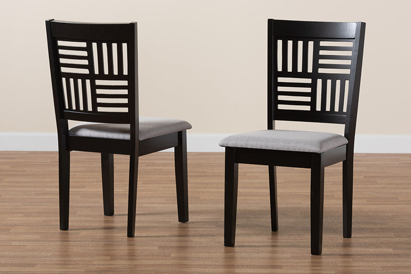 Marin Modern Gray Fabric and Dark Brown Finished Wood 2-Piece Dining Chair Set