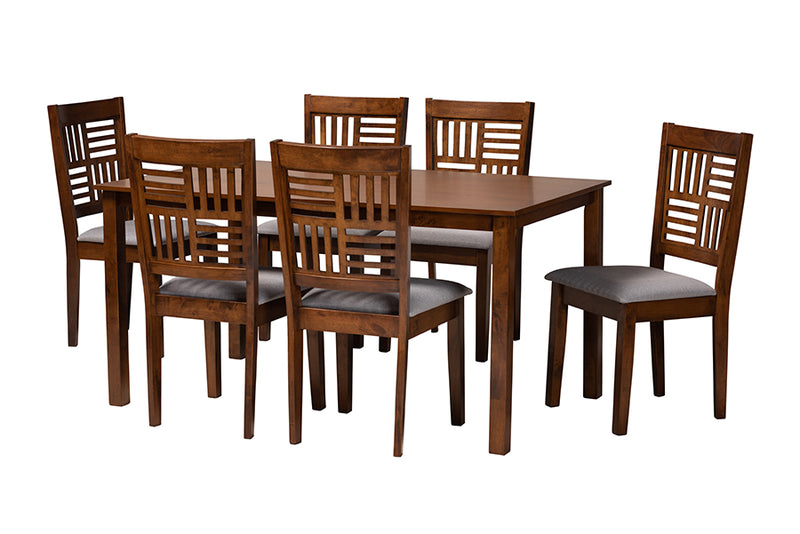 Marin Modern Gray Fabric and Walnut Brown Finished Wood 7-Piece Dining Set