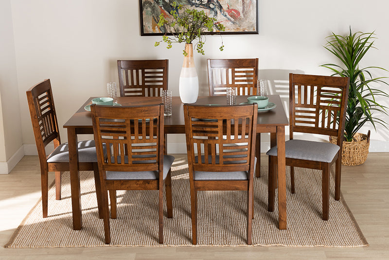 Marin Modern Gray Fabric and Walnut Brown Finished Wood 7-Piece Dining Set