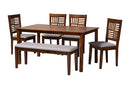 Marin Modern Gray Fabric and Walnut Brown 6-Piece Dining Set Baxton