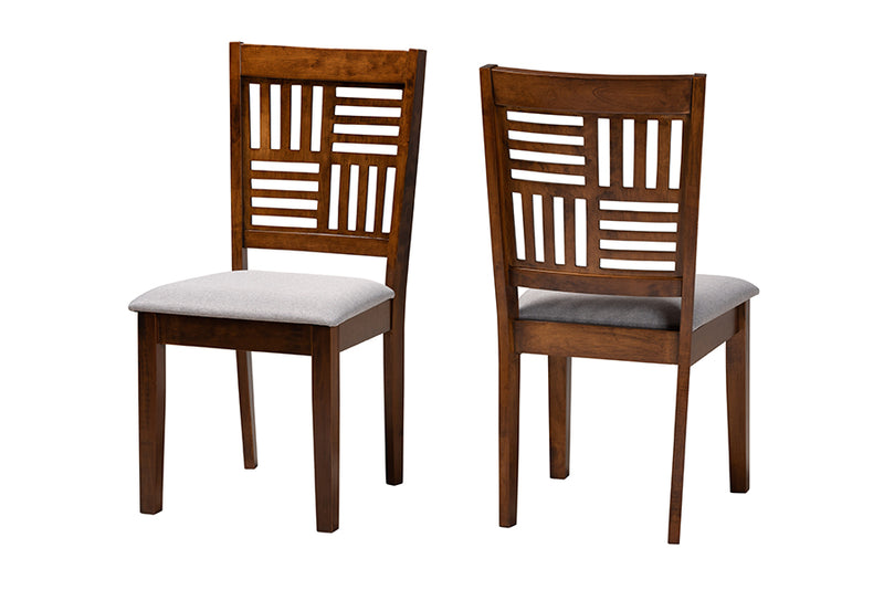 Marin Modern Gray Fabric and Walnut Brown Finished Wood 2-Piece Dining Chair Set