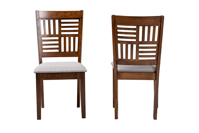 Marin Modern Gray Fabric and Walnut Brown Finished Wood 2-Piece Dining Chair Set