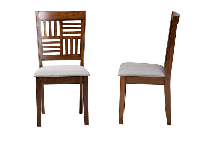 Marin Modern Gray Fabric and Walnut Brown Finished Wood 2-Piece Dining Chair Set