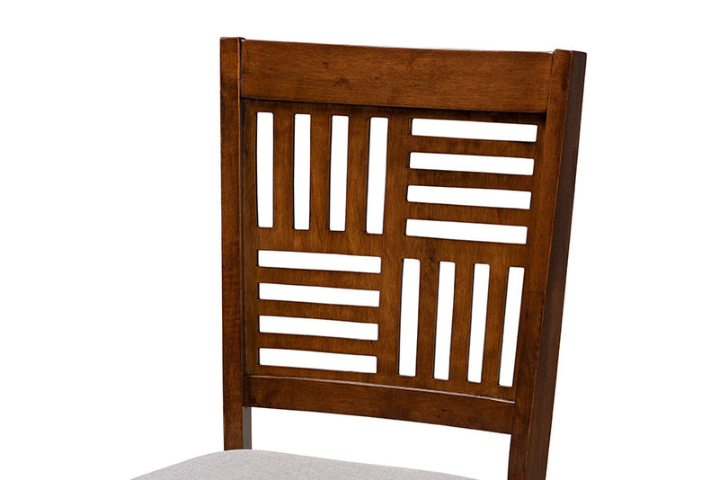 Marin Modern Gray Fabric and Walnut Brown 2Pc Dining Chair Set Baxton