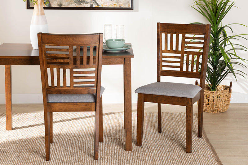 Marin Modern Gray Fabric and Walnut Brown 2Pc Dining Chair Set Baxton