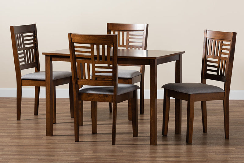 Marin Modern Gray Fabric and Walnut Brown 5-Piece Dining Set Baxton
