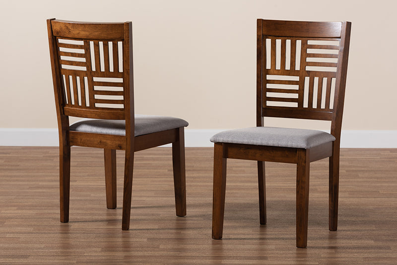 Marin Modern Gray Fabric and Walnut Brown Finished Wood 2-Piece Dining Chair Set