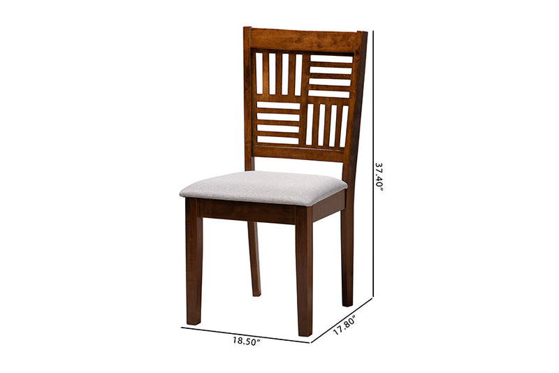 Marin Modern Gray Fabric and Walnut Brown 2Pc Dining Chair Set Baxton