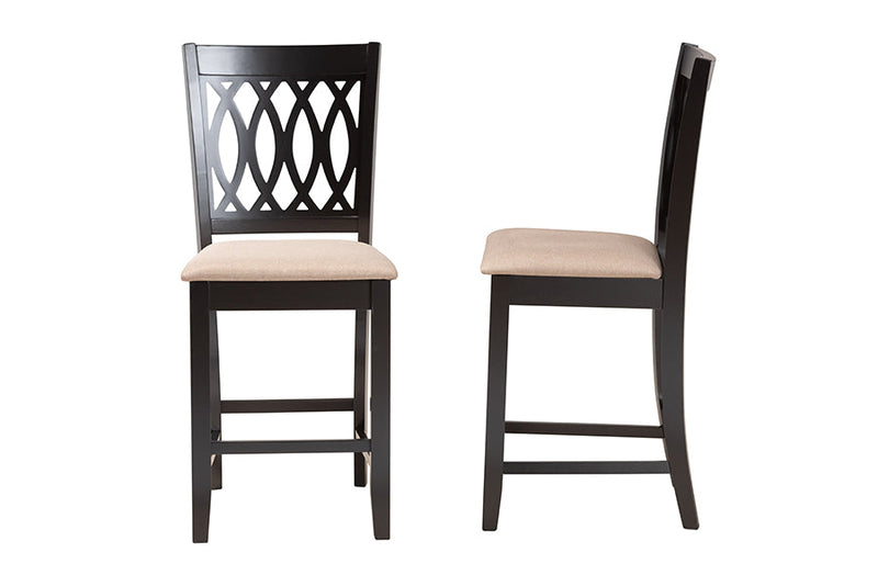 Kiara Modern Beige Fabric and Espresso Brown Counter Stool Baxton