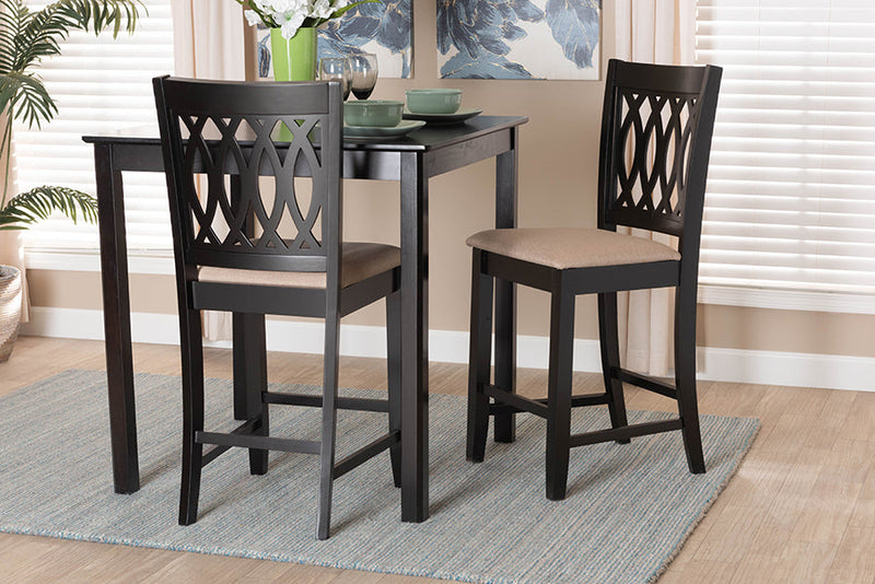 Kiara Modern Beige Fabric and Espresso Brown Counter Stool Baxton