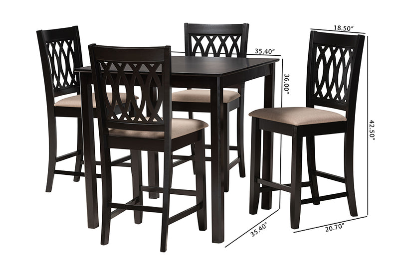 Kiara Modern Beige Fabric and Espresso Brown Finished Wood 5-Piece Pub Set