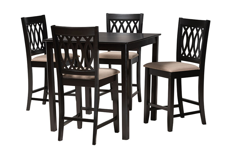 Kiara Modern Beige Fabric and Espresso Brown Finished Wood 5-Piece Pub Set