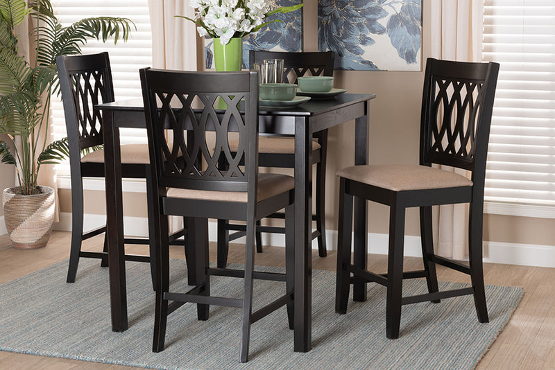 Kiara Modern Beige Fabric and Espresso Brown Finished Wood 5-Piece Pub Set