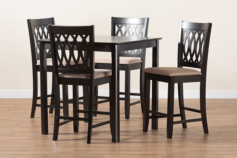 Kiara Modern Beige Fabric and Espresso Brown Finished Wood 5-Piece Pub Set