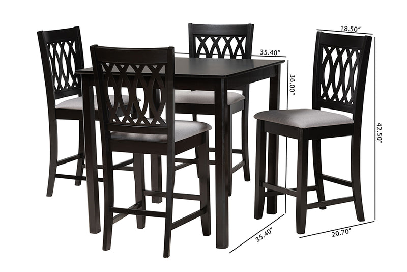 Kiara Modern Gray Fabric and Espresso Brown Finished Wood 5-Piece Pub Set