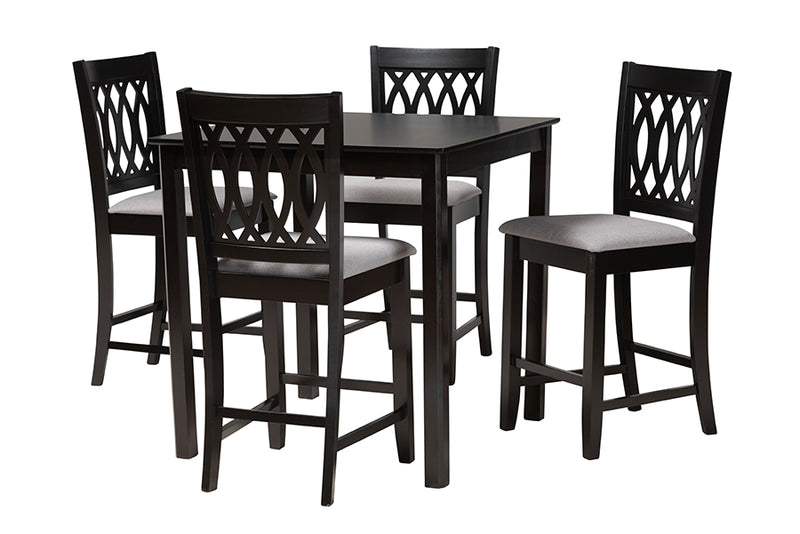 Kiara Modern Gray Fabric and Espresso Brown Finished Wood 5-Piece Pub Set