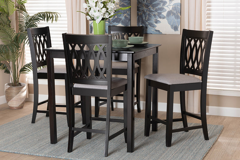 Kiara Modern Gray Fabric and Espresso Brown Finished Wood 5-Piece Pub Set