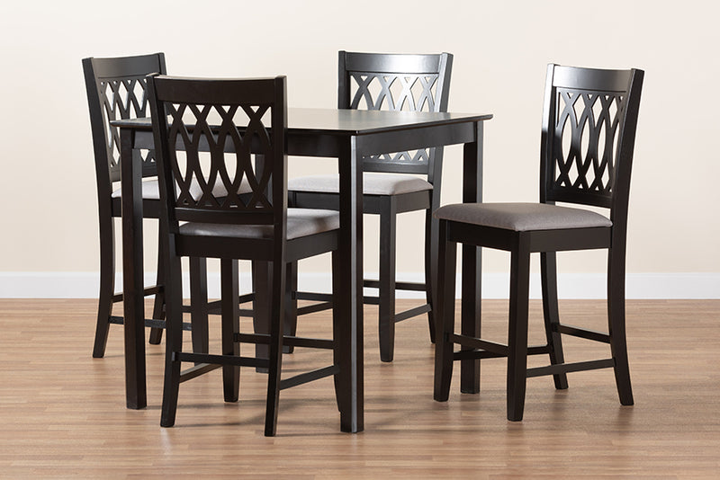 Kiara Modern Gray Fabric and Espresso Brown Finished Wood 5-Piece Pub Set