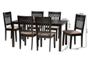 Oteria Modern Beige Fabric and Dark Brown 7-Piece Dining Set Baxton