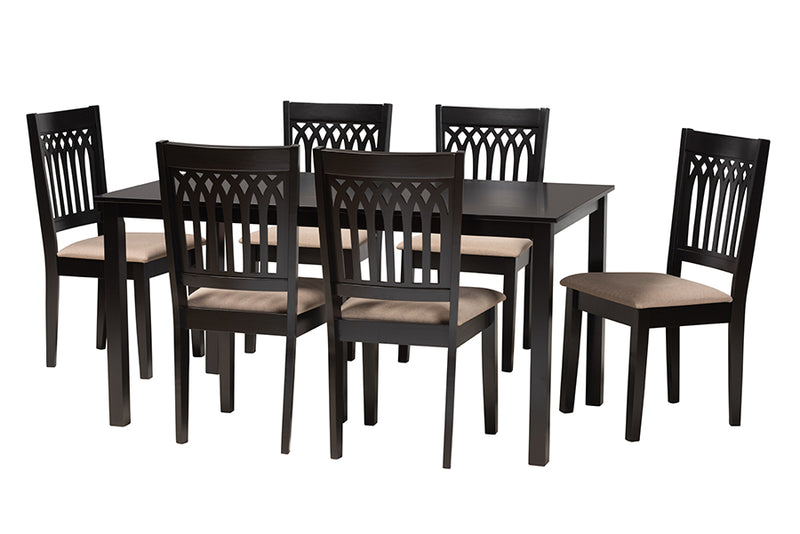 Oteria Modern Beige Fabric and Dark Brown Finished Wood 7-Piece Dining Set