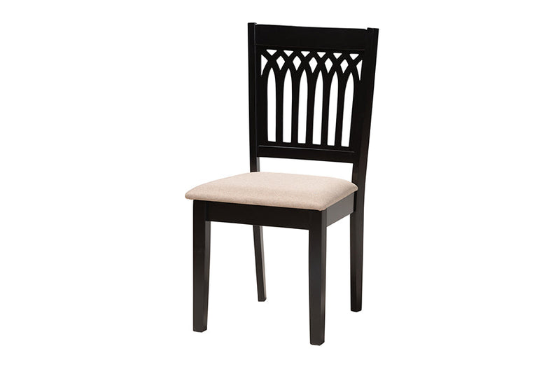 Oteria Modern Beige Fabric and Dark Brown 7-Piece Dining Set Baxton