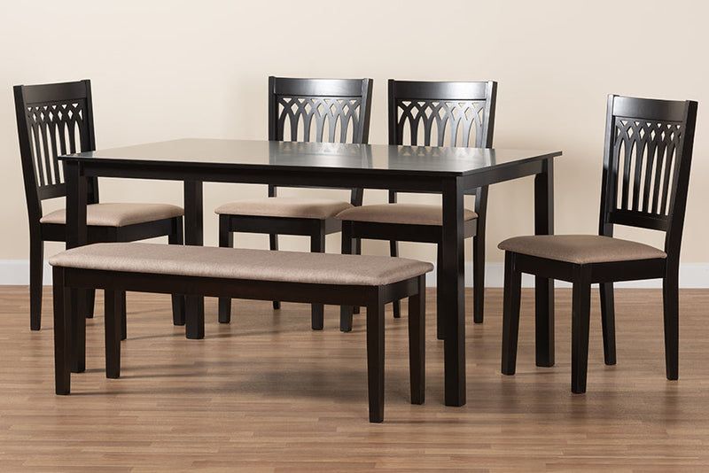 Oteria Modern Beige Fabric and Dark Brown 6-Piece Dining Set Baxton