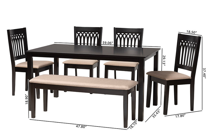 Oteria Modern Beige Fabric and Dark Brown 6-Piece Dining Set Baxton