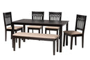 Oteria Modern Beige Fabric and Dark Brown 6-Piece Dining Set Baxton