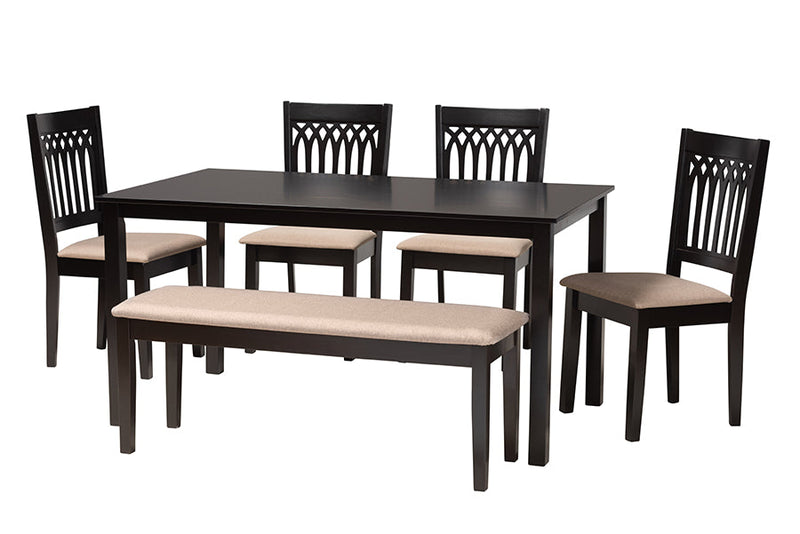 Oteria Modern Beige Fabric and Dark Brown 6-Piece Dining Set Baxton