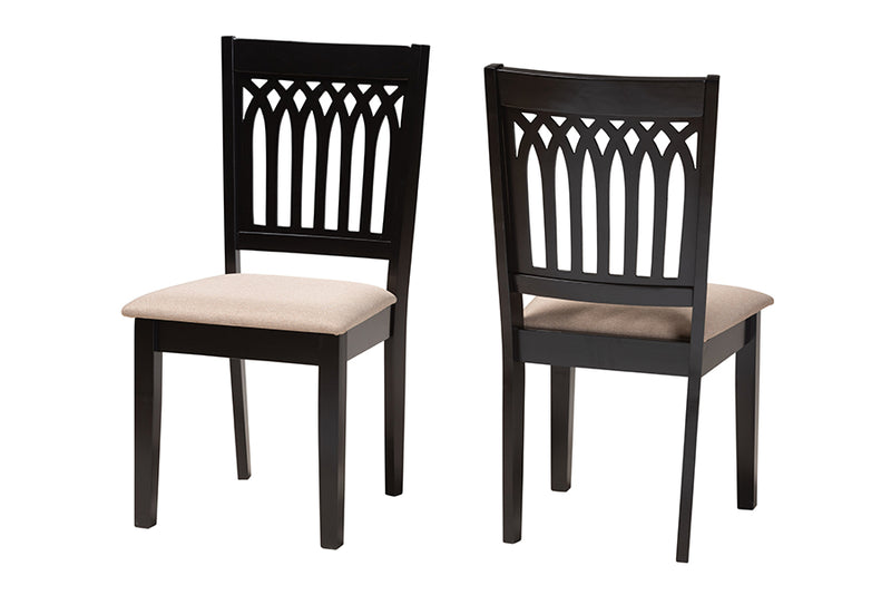 Oteria Modern Beige Fabric and Dark Brown Finished Wood 2-Piece Dining Chair Set