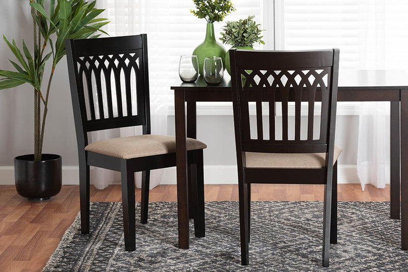 Oteria Modern Beige Fabric and Dark Brown 2Pc Dining Chair Set Baxton