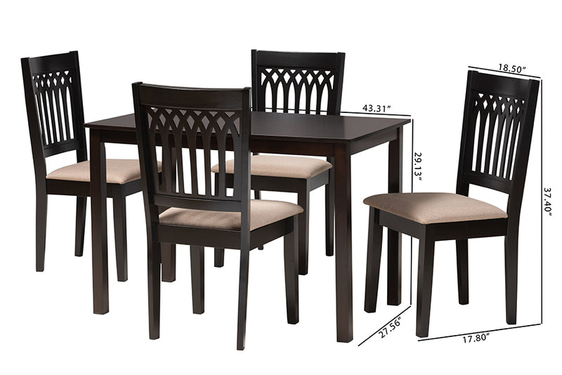 Oteria Modern Beige Fabric and Dark Brown Finished Wood 5-Piece Dining Set