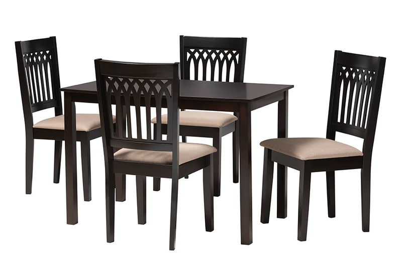 Oteria Modern Beige Fabric and Dark Brown Finished Wood 5-Piece Dining Set