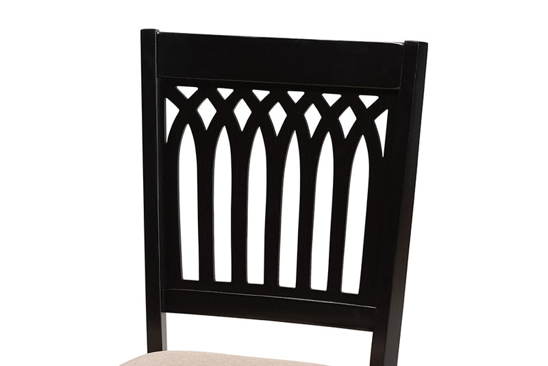 Oteria Modern Beige Fabric and Dark Brown 5-Piece Dining Set Baxton