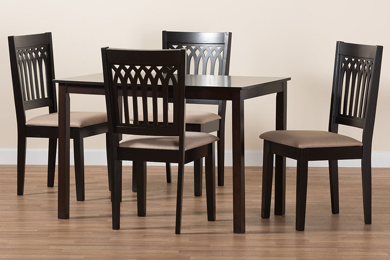 Oteria Modern Beige Fabric and Dark Brown Finished Wood 5-Piece Dining Set