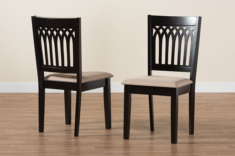 Oteria Modern Beige Fabric and Dark Brown Finished Wood 2-Piece Dining Chair Set