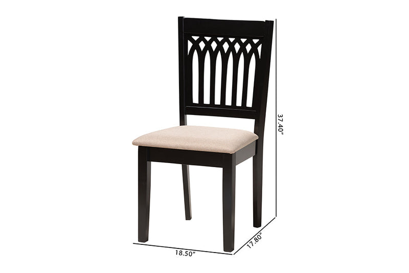 Oteria Modern Beige Fabric and Dark Brown 2Pc Dining Chair Set Baxton