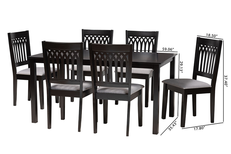 Oteria Modern Gray Fabric and Dark Brown Finished Wood 7-Piece Dining Set